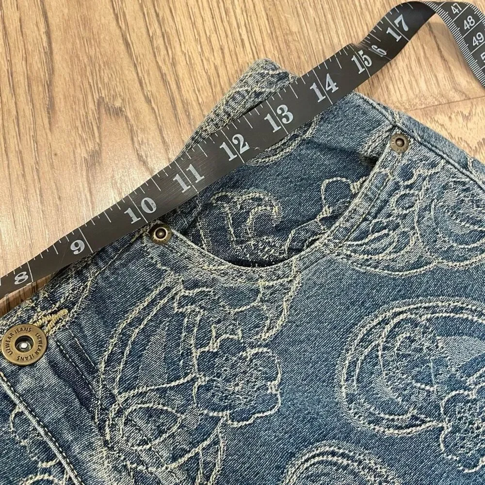 Vintage Liz Claiborne LizWear‎ Denim Bohemian Paisley Embroidered Maxi Skirt 4